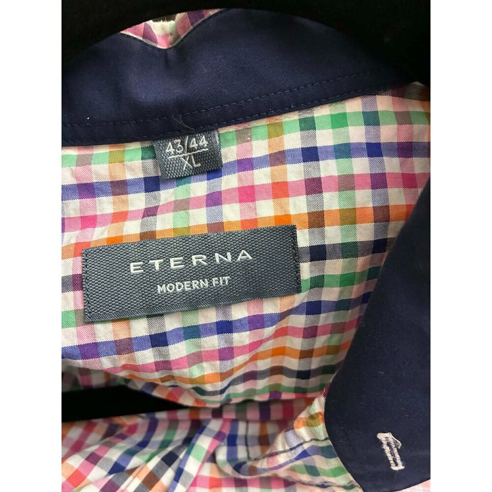Eterna Modern Fit Men's XL Short Sleeve Button Down Shirt Multicolor CheckCotton - Picture 3 of 7